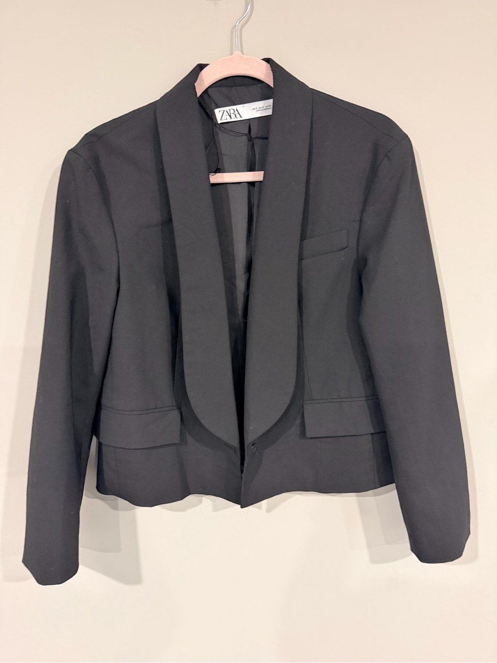Zara Black Blazer Tuxedo Cropped Shawl Collar Blazer Jacket Size Small